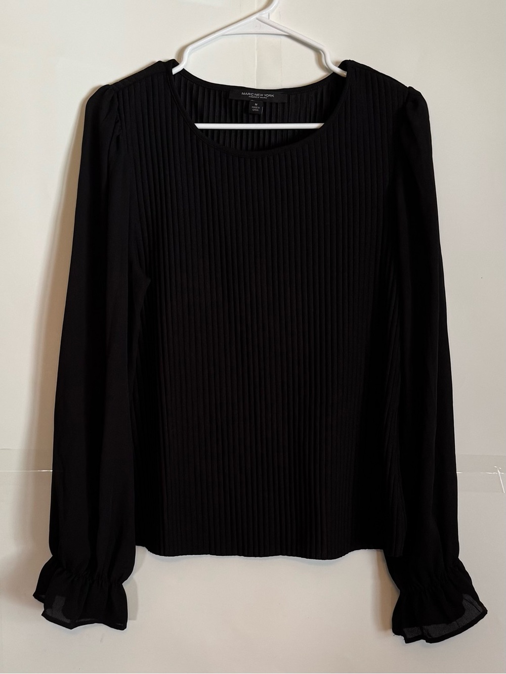Marc New York womens Black Long-Sleeve Pleated Blouse